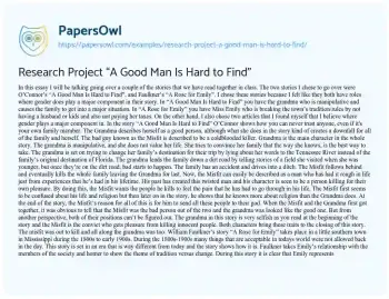 Essay on Research Project “A Good Man is Hard to Find”