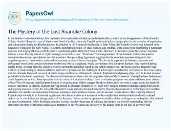 Essay on The Mystery of the Lost Roanoke Colony