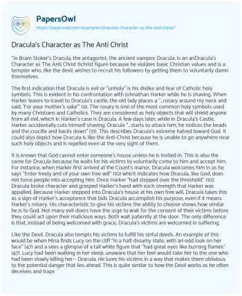 Essay on Dracula’s Character as the Anti Christ