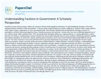 Essay on Understanding Factions in Government: a Scholarly Perspective