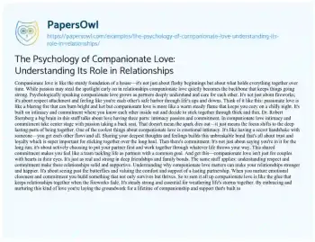 Essay on The Psychology of Companionate Love: Understanding its Role in Relationships