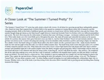 Essay on A Closer Look at “The Summer i Turned Pretty” TV Series