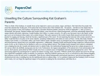 Essay on Unveiling the Culture Surrounding Kat Graham’s Parents