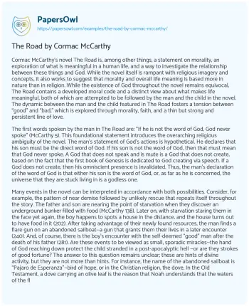 Essay on The Road by Cormac McCarthy