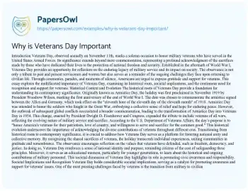 Essay on Why is Veterans Day Important