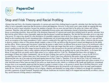 Essay on Stop and Frisk Theory and Racial Profiling