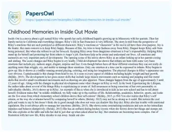 Essay on Childhood Memories in Inside out Movie