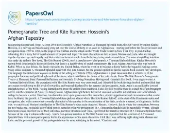 Essay on Pomegranate Tree and Kite Runner: Hosseini’s Afghan Tapestry