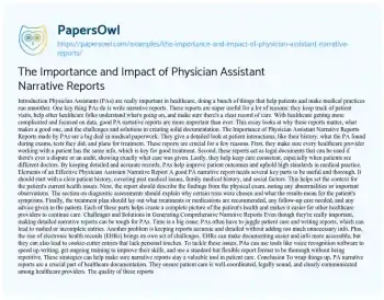 Essay on The Importance and Impact of Physician Assistant Narrative Reports