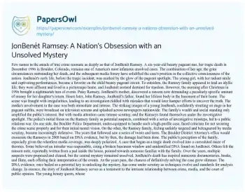 Essay on JonBenét Ramsey: a Nation’s Obsession with an Unsolved Mystery