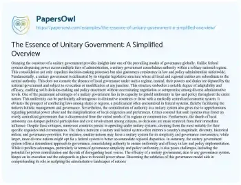 Essay on The Essence of Unitary Government: a Simplified Overview