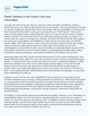 Essay on Plastic Pollution in Tho Ocean: Facts and Information