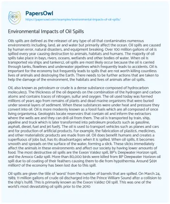 Essay on Environmental Impacts of Oil Spills