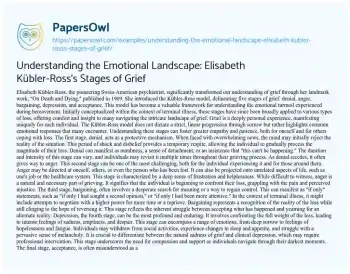 Essay on Understanding the Emotional Landscape: Elisabeth Kübler-Ross’s Stages of Grief