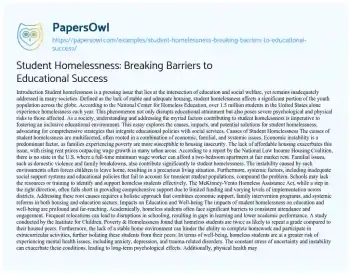 Essay on Student Homelessness: Breaking Barriers to Educational Success