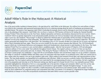 Essay on Adolf Hitler’s Role in the Holocaust: a Historical Analysis