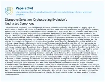 Essay on Disruptive Selection: Orchestrating Evolution’s Uncharted Symphony