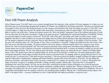 Essay on Fern Hill Poem Analysis