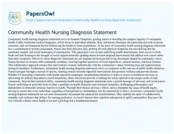 Essay on Community Health Nursing Diagnosis Statement