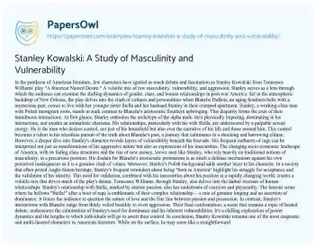 Essay on Stanley Kowalski: a Study of Masculinity and Vulnerability