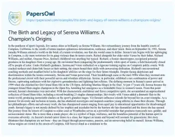 Essay on The Birth and Legacy of Serena Williams: a Champion’s Origins