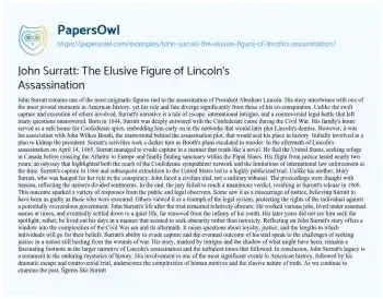 Essay on John Surratt: the Elusive Figure of Lincoln’s Assassination