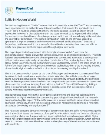 Essay on Selfie in Modern World