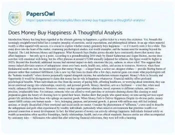 Essay on Does Money Buy Happiness: a Thoughtful Analysis