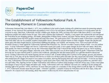 Essay on The Establishment of Yellowstone National Park: a Pioneering Moment in Conservation