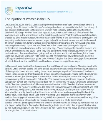 Essay on The Injustice of Women in the U.S.