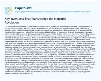 Essay on Key Inventions that Transformed the Industrial Revolution