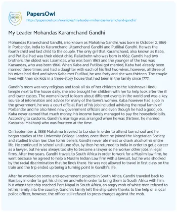 Essay on My Leader Mohandas Karamchand Gandhi