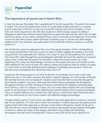 Essay on Sound Design in Horror Films