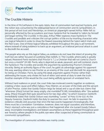 Essay on The Crucible Histeria