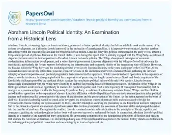 Essay on Abraham Lincoln Political Identity: an Examination from a Historical Lens