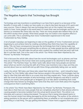 Essay on The Negative Aspects that Technology has Brought Us