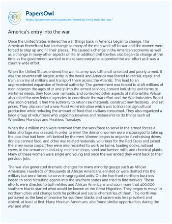 Essay on America’s Entry into the War