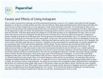 Essay on Causes and Effects of Using Instagram