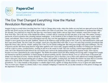 Essay on The Era that Changed Everything: how the Market Revolution Remade America