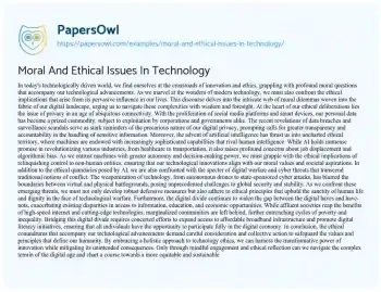 Essay on Moral and Ethical Issues in Technology