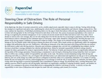 Essay on Steering Clear of Distraction: the Role of Personal Responsibility in Safe Driving