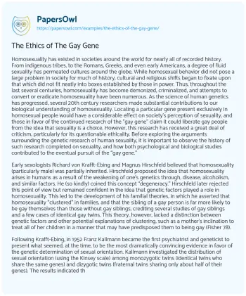 Essay on The Ethics of the Gay Gene