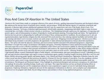 Essay on Pros and Cons of Abortion in the United States