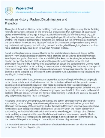 Essay on American History : Racism, Discrimination, and Prejudice