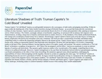 Essay on Literature Shadows of Truth: Truman Capote’s ‘In Cold Blood’ Unveiled