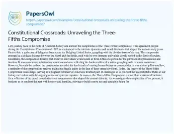 Essay on Constitutional Crossroads: Unraveling the Three-Fifths Compromise