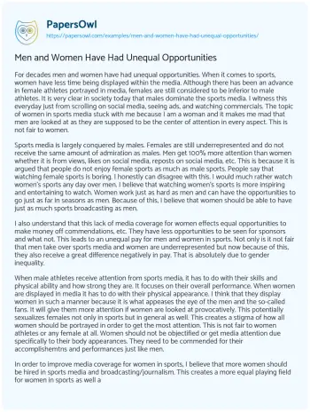 Essay on Men and Women have had Unequal Opportunities