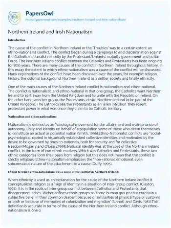 Essay on Northern Ireland and Irish Nationalism