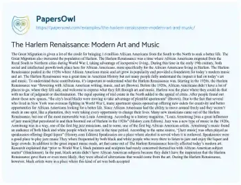 Essay on The Harlem Renaissance: Modern Art and Music