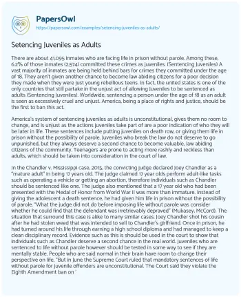 Essay on Setencing Juveniles as Adults